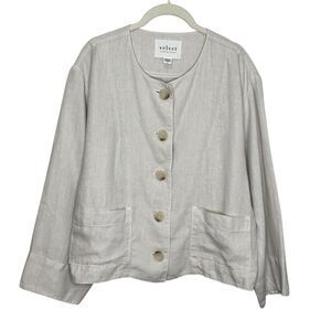 Velvet by Graham & Spencer Jacket Small Beige 100% Linen Button Front Lagenlook